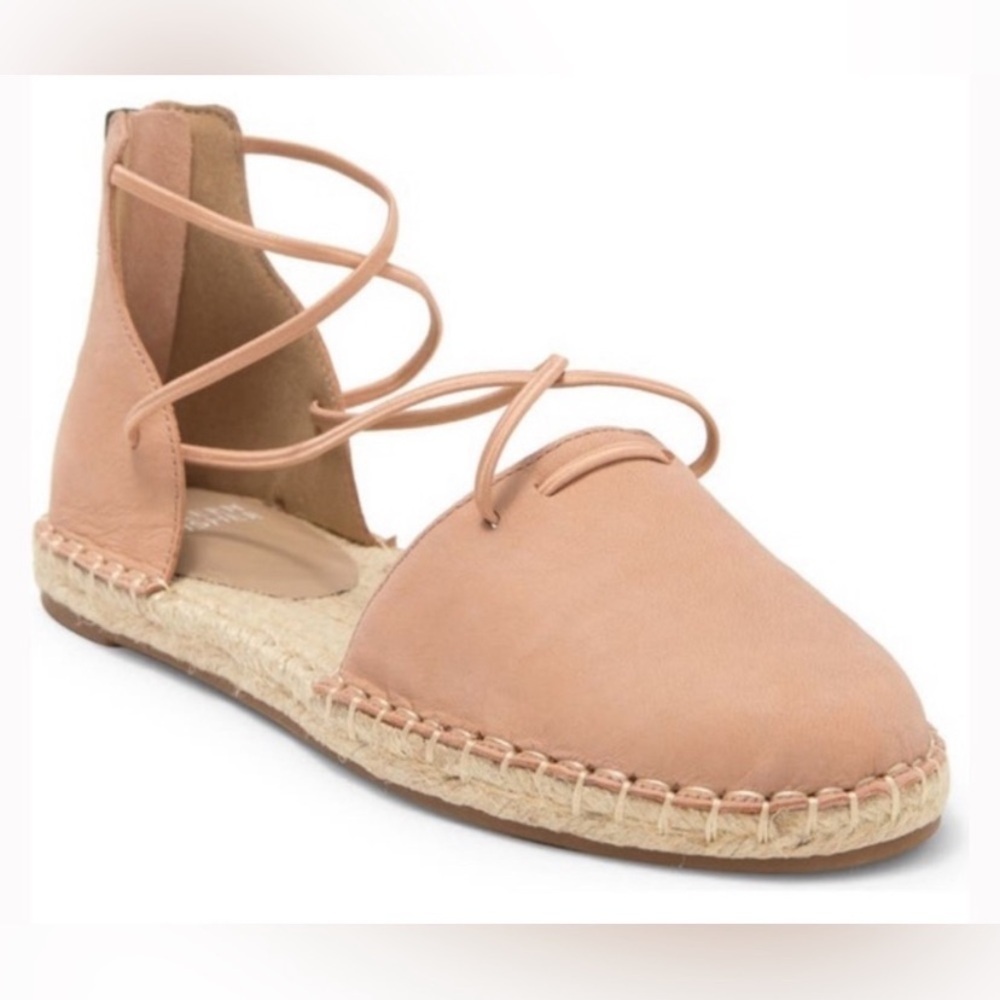 Eileen Fisher Light Tan Leather Lace Up Flat Espadrille Sandals Size 8